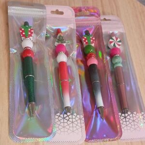 4pc Beaded Pens Bundle Gifts Handcrafted Office Christmas